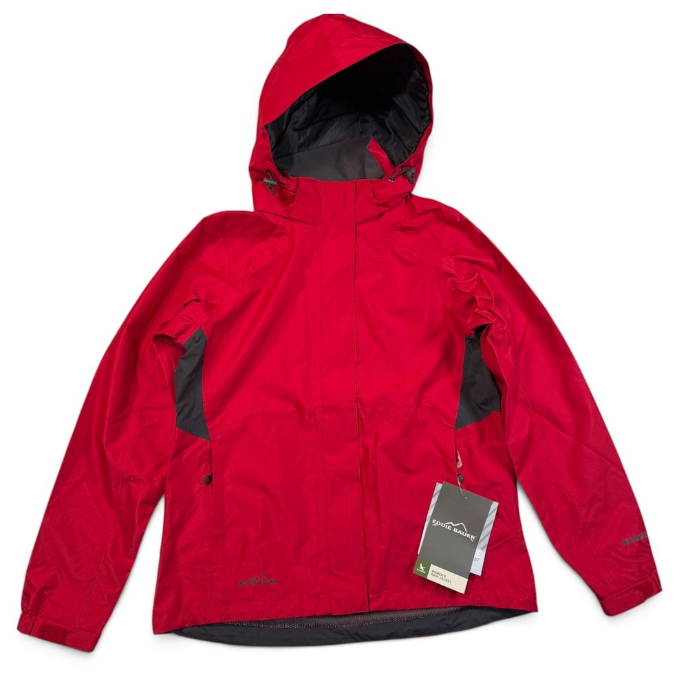 Eddie Bauer WeatherEdge Rain Jacket Womens Medium Red Waterproof Hooded NWT